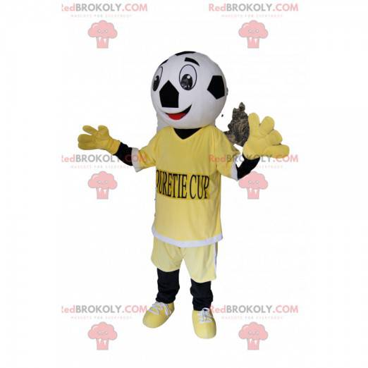 Mascote do personagem com cabeça de bola de futebol -