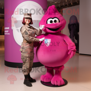 Magenta Air Force Soldier mascot costume character dressed with a Midi Dress and Cummerbunds