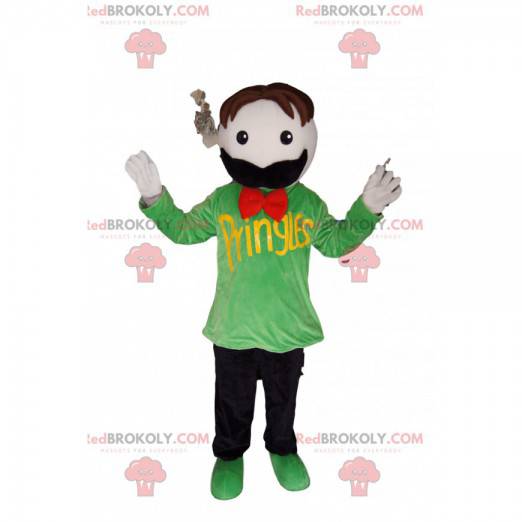 Homem mascote com bigode e camiseta verde - Redbrokoly.com