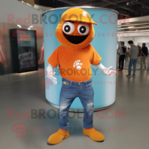Orange Gyro mascot costume character dressed with a Skinny Jeans and Beanies