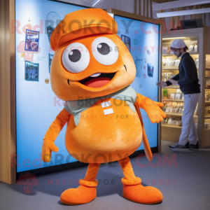 Orange Gyro mascot costume character dressed with a Skinny Jeans and Beanies