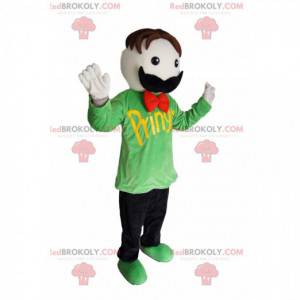 Mascotte d'homme à moustache avec un t-shirt vert -