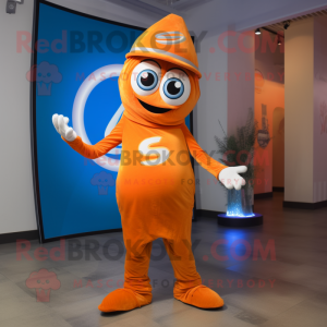 Orange Gyro mascot costume character dressed with a Skinny Jeans and Beanies