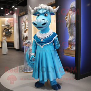 Blå Zebu maskot kostume...