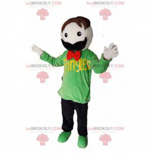 Homem mascote com bigode e camiseta verde - Redbrokoly.com