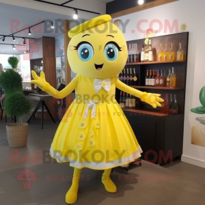 Lemon Yellow Raspberry mascot costume character dressed with a Cocktail Dress and Headbands