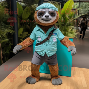 Teal Sloth mascot costume character dressed with a Cargo Pants and Bow ties
