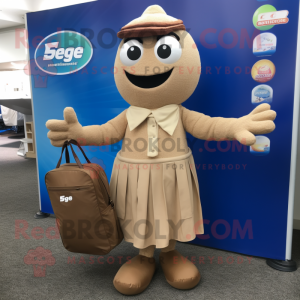 Tan Juggle mascot costume character dressed with a Empire Waist Dress and Briefcases