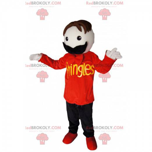 Mascotte d'homme à moustache avec un t-shirt rouge -