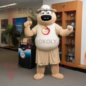 Tan Juggle mascot costume character dressed with a Empire Waist Dress and Briefcases
