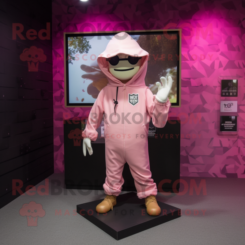 Pink Scarecrow mascot costume character dressed with a Hoodie and Pocket squares