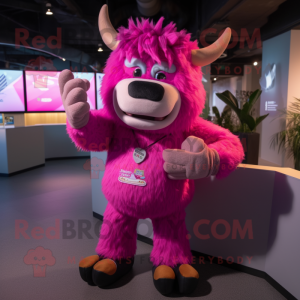 Pink Yak mascot costume character dressed with a Sweatshirt and Bracelets