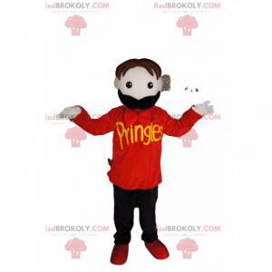 Mascotte d'homme à moustache avec un t-shirt rouge -