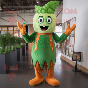 Rust Celery mascot costume character dressed with a Romper and Suspenders