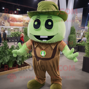 Rust Celery mascot costume character dressed with a Romper and Suspenders