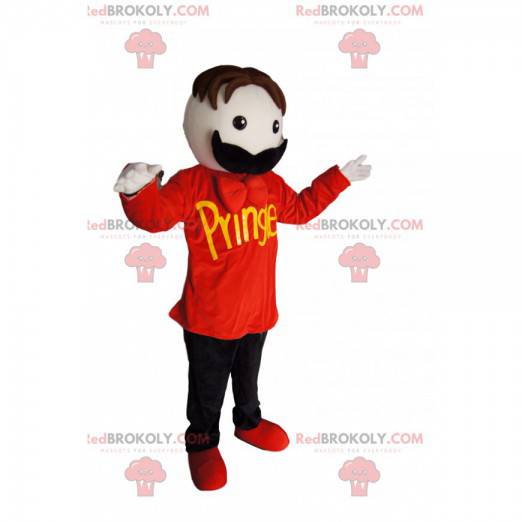 Mascotte d'homme à moustache avec un t-shirt rouge -