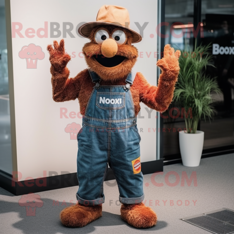 Rust Jambalaya mascot costume character dressed with a Dungarees and Hats Rust Jambalaya mascot costume character dressed with a Dungarees and Hats