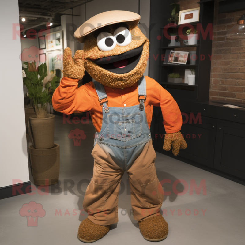 Rust Jambalaya mascot costume character dressed with a Dungarees and Hats Rust Jambalaya mascot costume character dressed with a Dungarees and Hats
