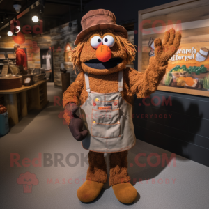 Rust Jambalaya mascot costume character dressed with a Dungarees and Hats