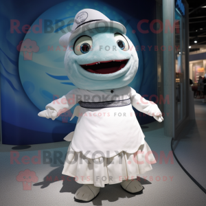 White Tuna mascot costume character dressed with a Dress and Brooches