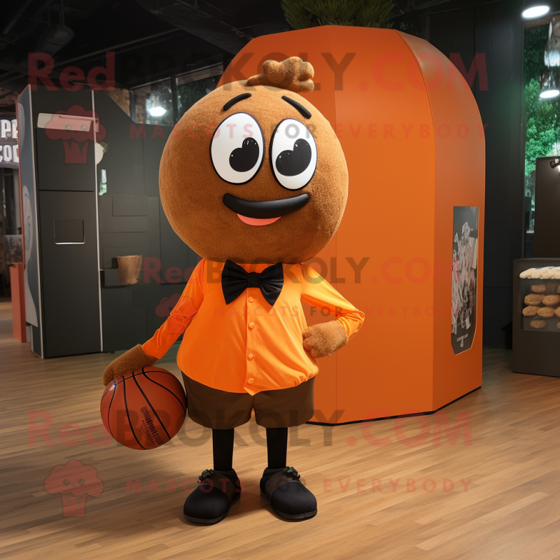 Rust Volleyball Ball mascot costume character dressed with a Dress and Bow ties Rust Volleyball Ball mascot costume character dressed with a Dress and Bow ties