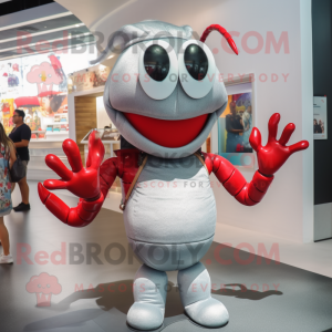 Silver Lobster mascot costume character dressed with a Skinny Jeans and Eyeglasses