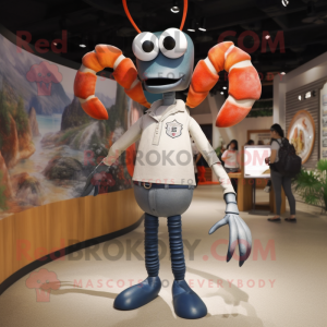 Silver Lobster mascot costume character dressed with a Skinny Jeans and Eyeglasses