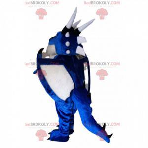 Mascota del dragón azul y blanco. Traje de dragón -