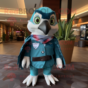 Teal Falcon mascot costume character dressed with a T-Shirt and Pocket squares