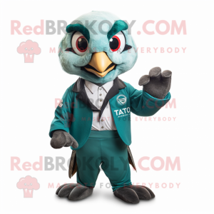 Teal Falcon mascot costume character dressed with a T-Shirt and Pocket squares