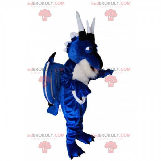 Blauwe en witte draakmascotte. Dragon kostuum - Redbrokoly.com
