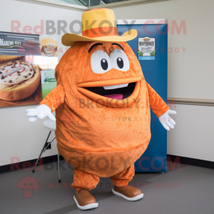 Orange Pulled Pork Sandwich mascot costume character dressed with a Mom Jeans and Cummerbunds