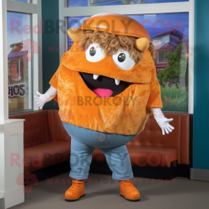 Orange Pulled Pork Sandwich mascot costume character dressed with a Mom Jeans and Cummerbunds