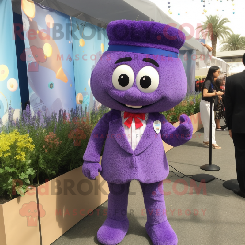 Lavender Bracelet mascot costume character dressed with a Culottes and Tie pins Lavender Bracelet mascot costume character dressed with a Culottes and Tie pins