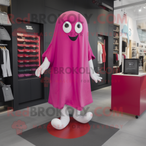 Magenta Ghost mascot costume character dressed with a Chinos and Shoe laces