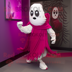 Magenta Ghost mascot costume character dressed with a Chinos and Shoe laces