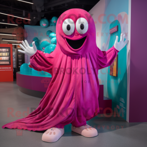 Magenta Ghost mascot costume character dressed with a Chinos and Shoe laces