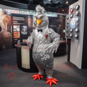 Silver Hens mascot costume character dressed with a Suit Pants and Coin purses