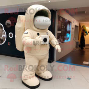 Beige Astronaut mascot costume character dressed with a Suit Pants and Mittens