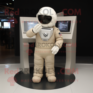 Beige Astronaut mascot costume character dressed with a Suit Pants and Mittens