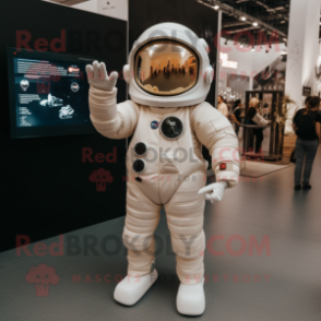 Beige Astronaut mascot costume character dressed with a Suit Pants and Mittens