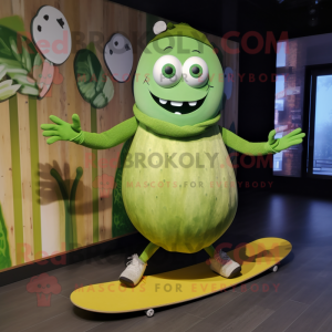 Olive Skateboard mascot costume character dressed with a Circle Skirt and Hairpins