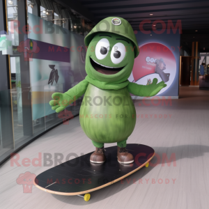 Olive Skateboard mascot costume character dressed with a Circle Skirt and Hairpins
