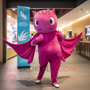 Magenta Stingray mascot costume character dressed with a Joggers and Scarves