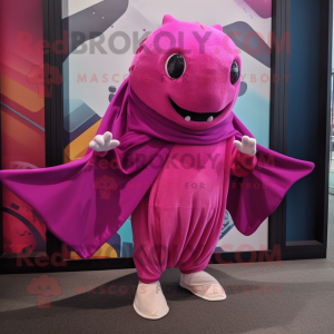 Magenta Stingray mascot costume character dressed with a Joggers and Scarves
