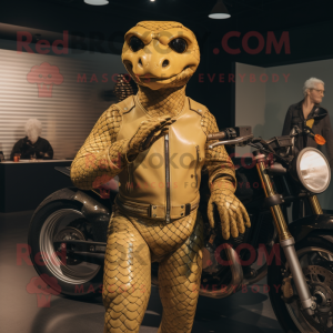 Gold Anaconda mascot costume character dressed with a Moto Jacket and Cummerbunds