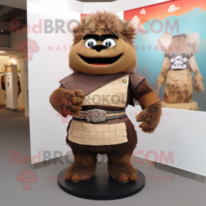 Brown Samurai mascot costume character dressed with a Henley Tee and Shoe clips