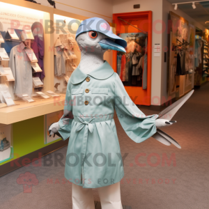 Silver Passenger Pigeon mascot costume character dressed with a Long Sleeve Tee and Hair clips