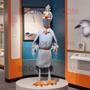 Silver Passenger Pigeon mascot costume character dressed with a Long Sleeve Tee and Hair clips