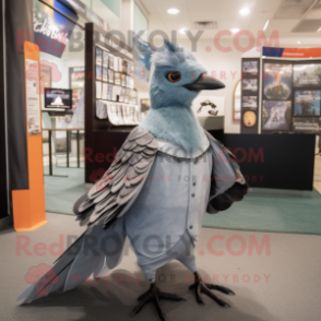 Silver Passenger Pigeon mascot costume character dressed with a Long Sleeve Tee and Hair clips